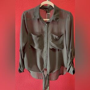 Classic Black Sheer Button-Down Blouse - Women